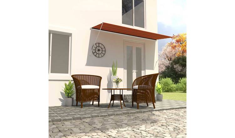 Walplus Polyester Retractable Awning - Orange and Brown - 350x150 cm