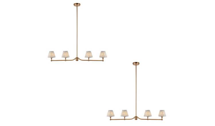 Loops Direct Set of 2 Steel and Fabric 4-Light Pendant - Shell Bay Blue