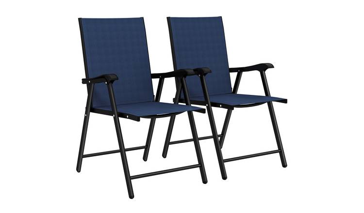 Outsunny Set of 2 Foldable Garden Dining Chair with Metal Frame - Navy Blue