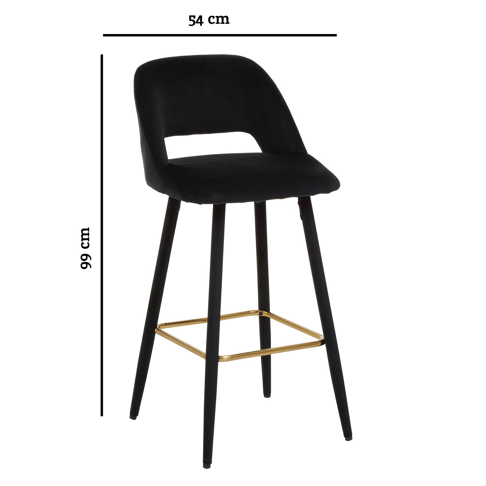 Orsina Warren Velvet Bar Chair – Black and Gold - Image 4
