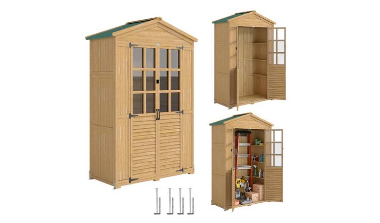 Outsunny Fir Wood Shelves Acrylic Window Lockable Garden Shed – Light Brown