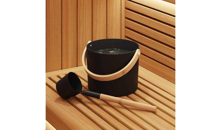 Walplus 2 Piece Wooden Sauna Bucket and Ladle Set - Black - 27 x 24 x 19cm