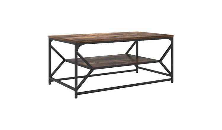 Walplus Engineered Wood and Steel Coffee Table - Smoked Oak - 90 x 50 x 40 cm