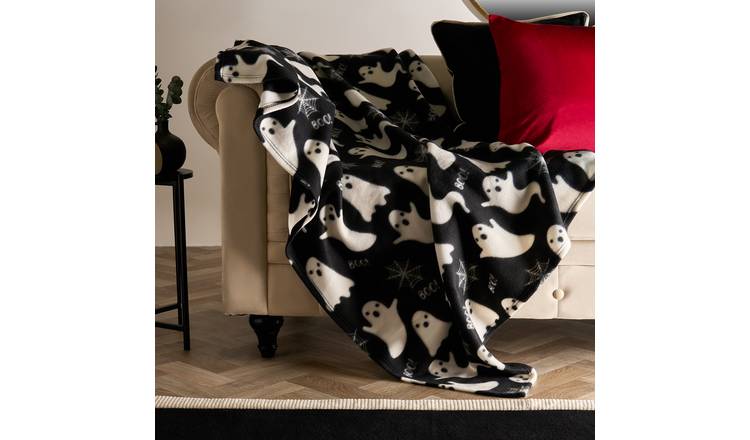 OHS Ghost Polar Fleece Blanket Throw 120 x 150cm - Black