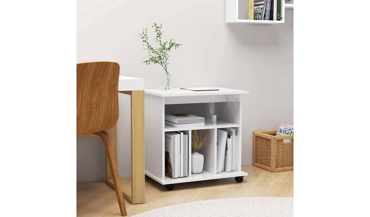 Walplus Engineered Wood Rolling Cabinet - White Gloss - 60 x 45 x 60 cm