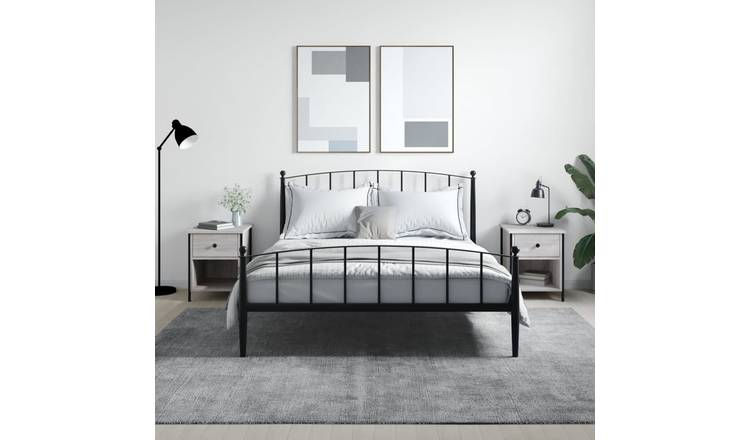 Walplus Pack of 2 Bedside Cabinet - Grey and Oak - 40 x 42 x 50 cm