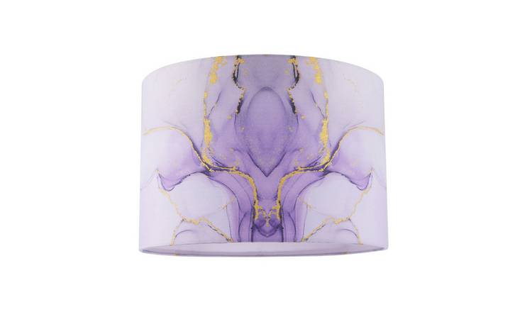 Happy Homewares Lilac Drum in Marble Effect Cotton Fabric Lampshade - 30cm
