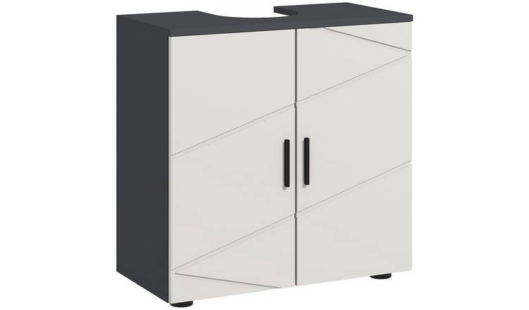 kleankin Pedestal Sink Bathroom Cabine with Adjustable Shelf- Light Grey