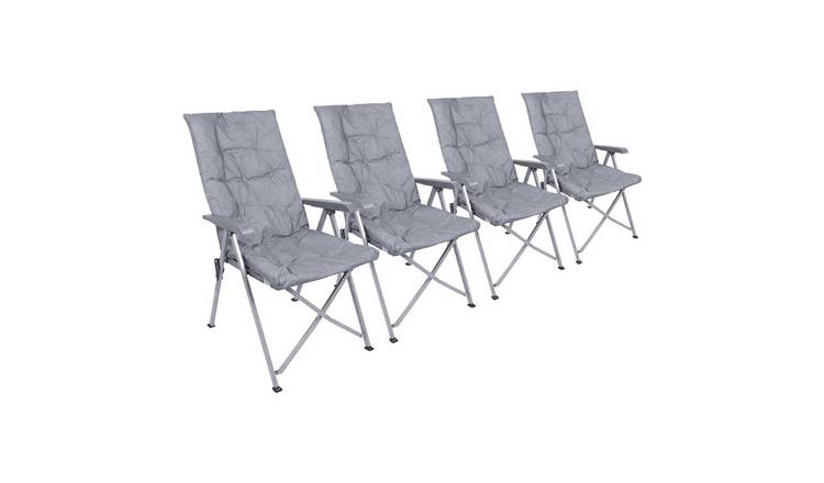 Harbour Housewares High Back Padded Reclining Camping Chairs Pack of 4 - Grey