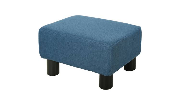 HOMCOM Linen Foot Stool with Wooden Legs - Blue