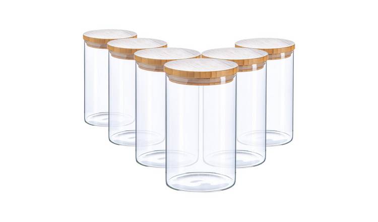 Argon Tableware Scandi Glass Storage Jars with Wooden Lids - Pack of 6