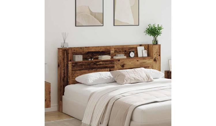 Walplus Engineered Wood LED Storage Headboard - Dark Wood - 200 x 15 x 103.5 cm