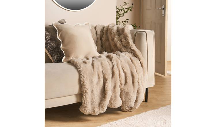 OHS Luxe Bubble Faux Fur Blanket Throw 125 x 150cm - Natural