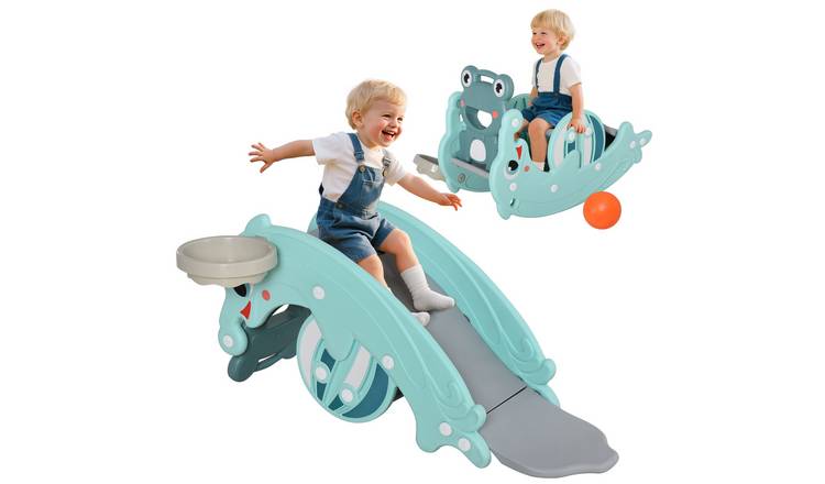 HOMCOM 3 in 1 Portable Slide Indoor Outdoor Baby Rocking Horse - Green