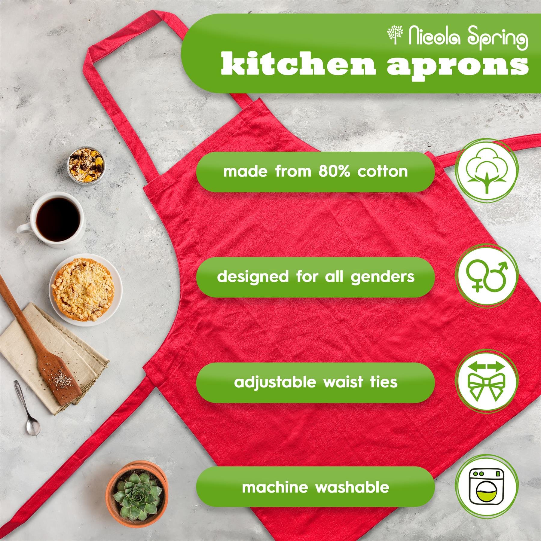 Nicola Spring Cotton Kitchen Bib Apron - Red - Image 2