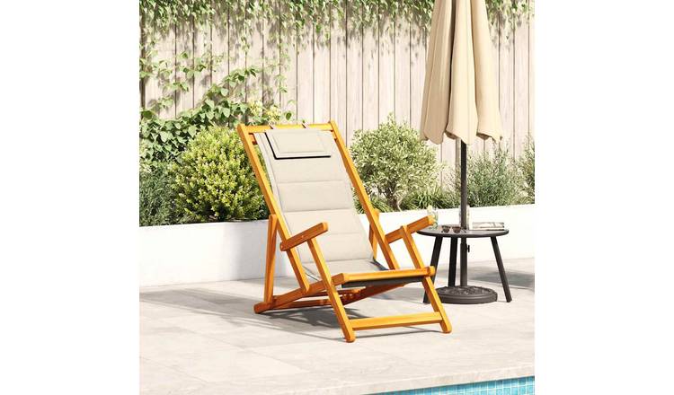 Walplus Acacia Wood Folding Chair with Armrests - Cream