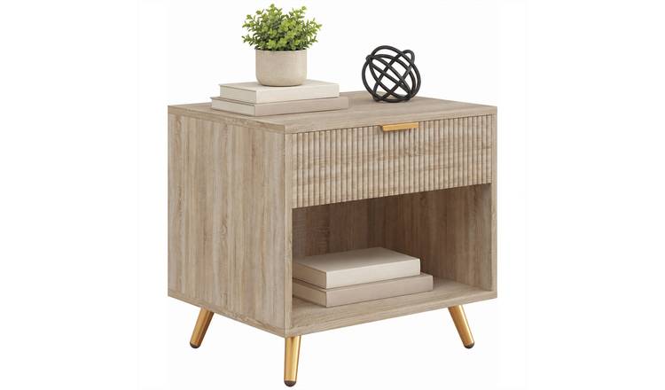 HOMCOM Bedside Table With Drawer and Open Compartment - Natural Wood Finish