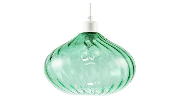 Happy Homewares Emerald Green Line Twisted Glass Pendant Shade - 28cm
