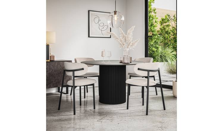 Furniture Online Arlo Myla Concrete Top w Blk Legs Dining Table & 6 Beige Chairs