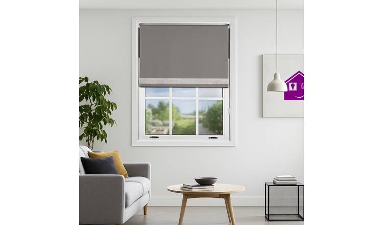 Furnished Dark Grey Blackout Roller Blind Diamante Strip - 150 x 165cm