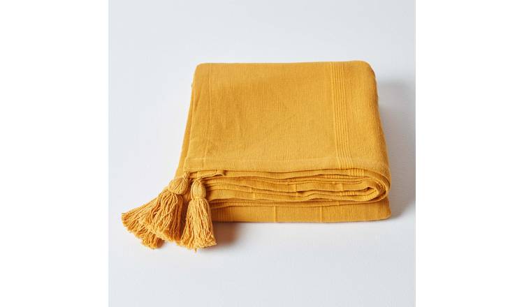 Homescapes Cotton Rajput Ribbed Throw - 150 x 200 cm - Mustard