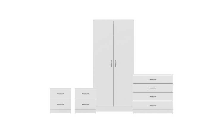 Vida Designs Riano Bedroom Set (Bedsides, 4 Drawer Chest, 2 Door Wardrobe)-White