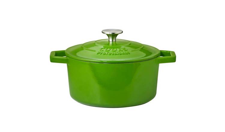 Cooks Professional 26cm Cast Iron Casserole Dish with Lid - Green