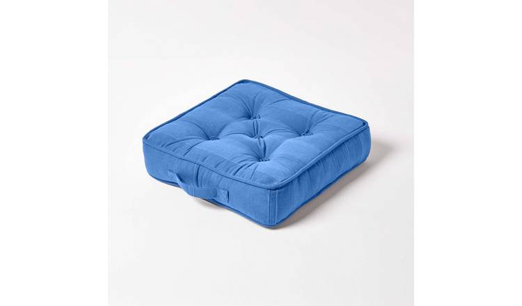 Homescapes Rajput Ribbed Cotton Floor Cushion - Blue