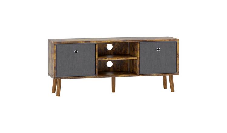 HOMCOM TV Cabinet Stand Unit with Foldable Drawers and Shelves - Rustic Brown