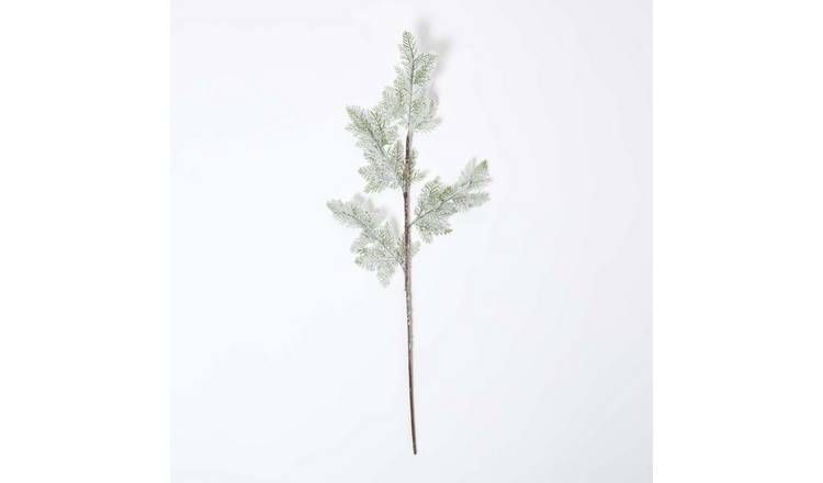 Homescapes Silk-Like Artificial Snowy Pine Stem - Green