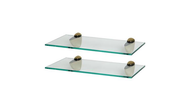 Harbour Housewares Floating Glass Bathroom Shelf Set - Gold - Set of 2
