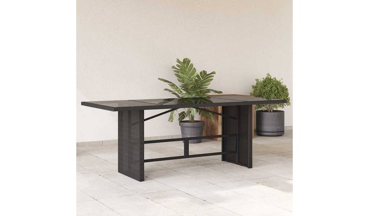 Walplus Poly Rattan Garden Table with Glass Top - Black - 190 x 80 x 75 cm