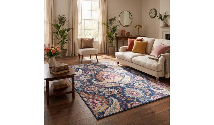 The Rugs Multicoloured Marrakech Distressed Floral Rug - 80 x 150cm