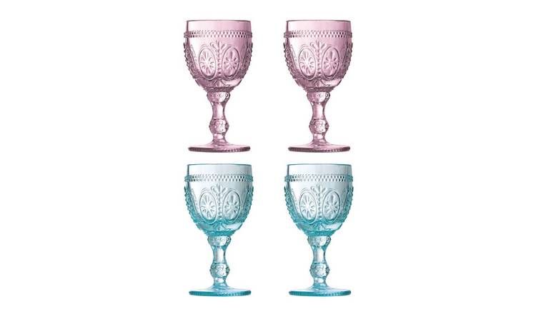 Orsina Fleur Set of 4 Wine Glasses – Pink And Blue