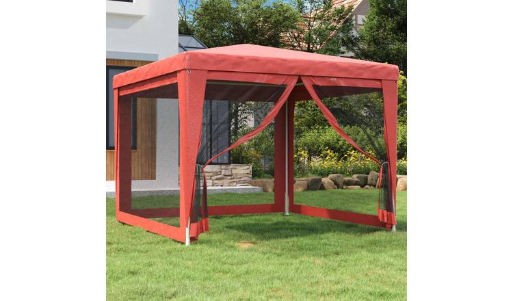 Walplus 3 x 3 m HDPE Party Tent with 4 Mesh Sidewalls - Red