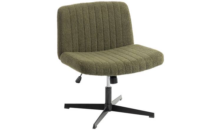 HOMCOM Teddy Fleece Fabric Armless Criss Cross Desk Chair - Green
