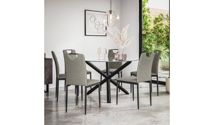 Furniture Online Malvern Monza Glass Top Dining Table & 6 Grey Chairs