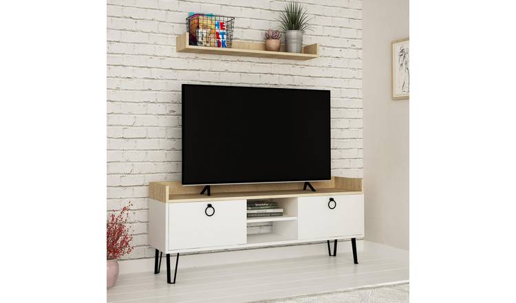 Decortie Keday Particleboard TV Unit with Storage - White & Oak