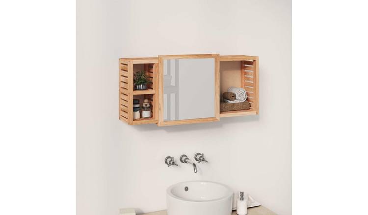 Walplus Solid Walnut Wood Mirror Cabinet - Brown - 80 x 17 x 34 cm