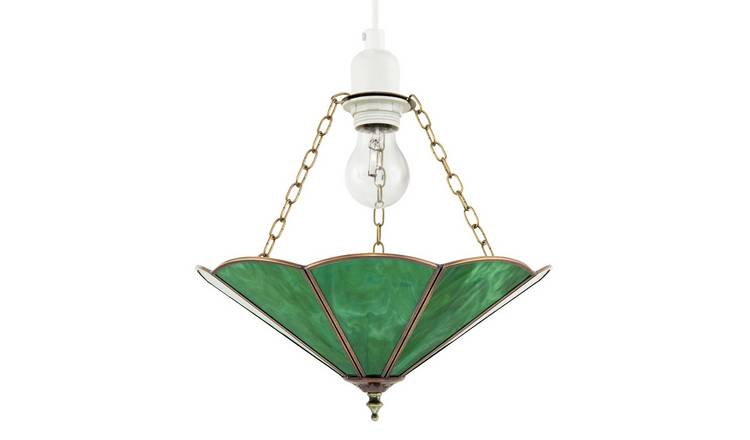 Happy Homewares Green Coloured Tiffany Glass Easy Fit Pendant Shade - 36cm