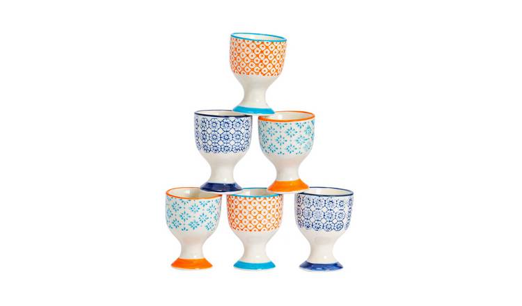Nicola Spring Hand-Printed Egg Cups - 3 Colours - Pack of 6