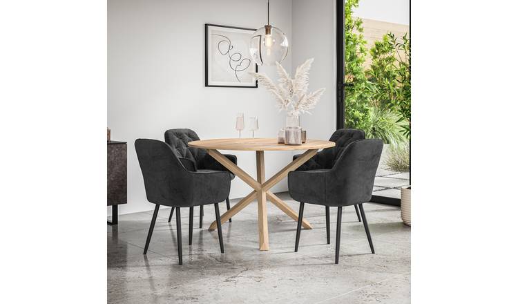 Furniture Online Malvern Anika Oak Table Dining Table & 4 Black Chairs