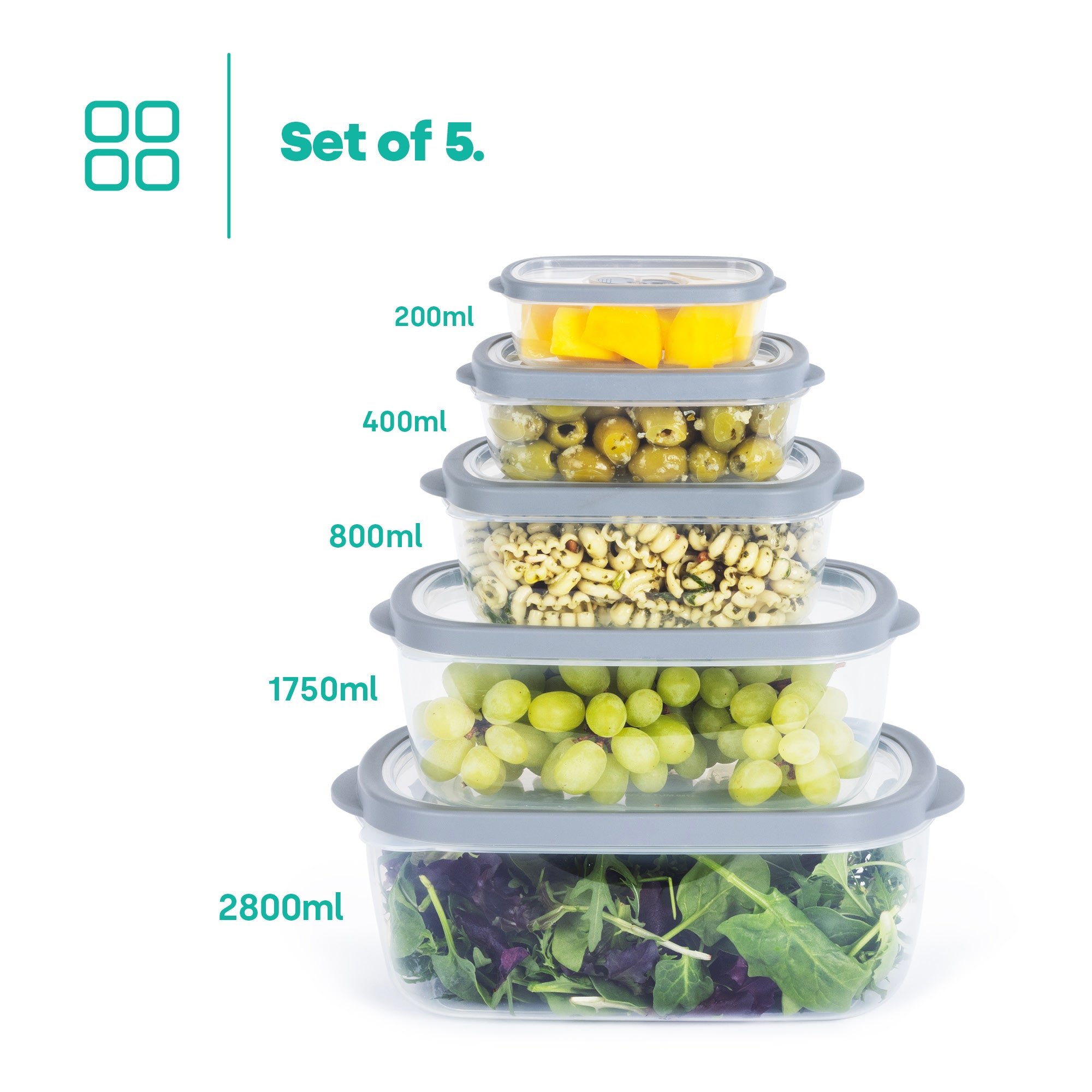 LIVIVO 5 Piece Rectangular Airtight Food Storage Container Set - Image 4