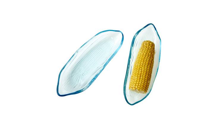 Orsina Vidrio Set of 2 Corn On The Cob Glass Dishes - Blue