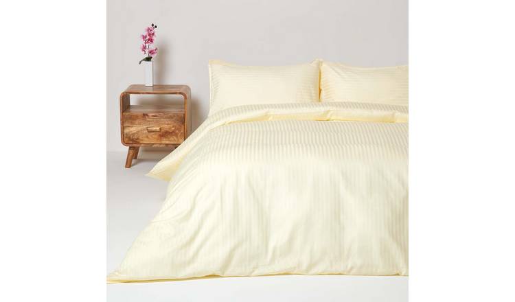 Homescapes Egyptian Cotton Yellow Satin Stripe Bedding Set - King Size