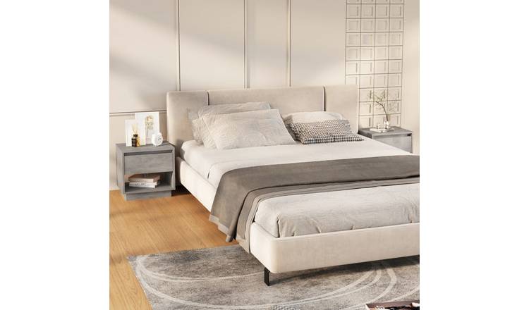 Walplus Pack of 2 Bedside Cabinet - Stone Grey - 45 x 34 x 44 cm