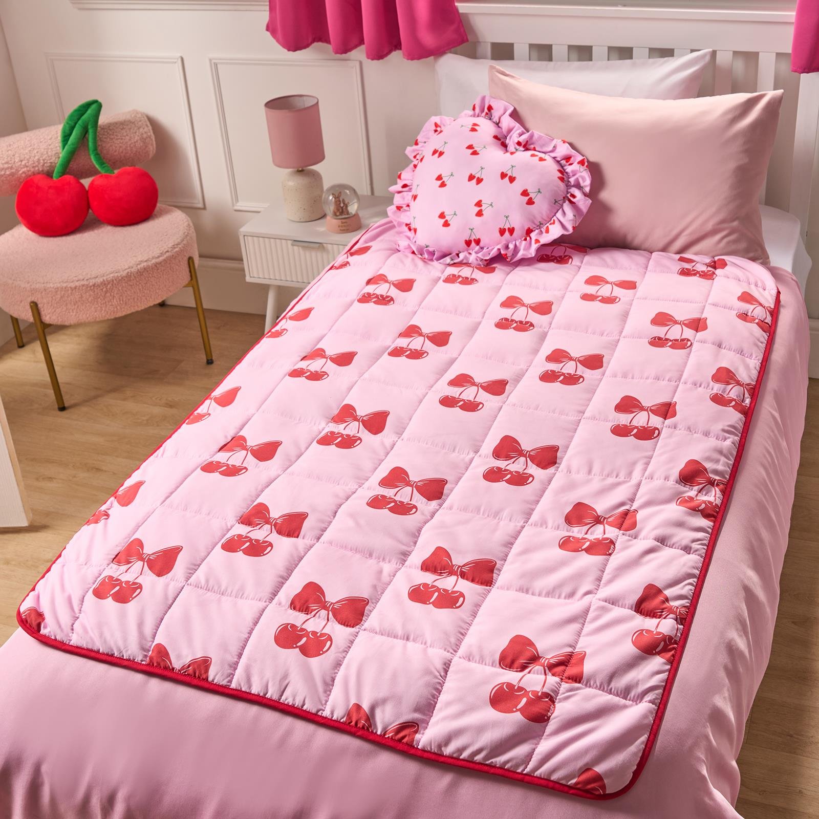 OHS Kids Cherry Bow 3kg Weighted Blanket 100x150cm - Pink/Red - Image 1
