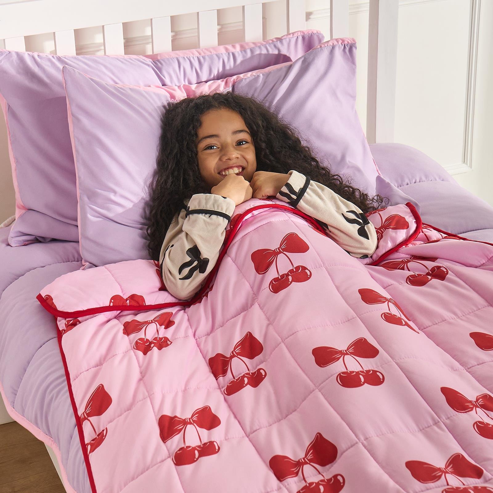 OHS Kids Cherry Bow 3kg Weighted Blanket 100x150cm - Pink/Red - Image 2