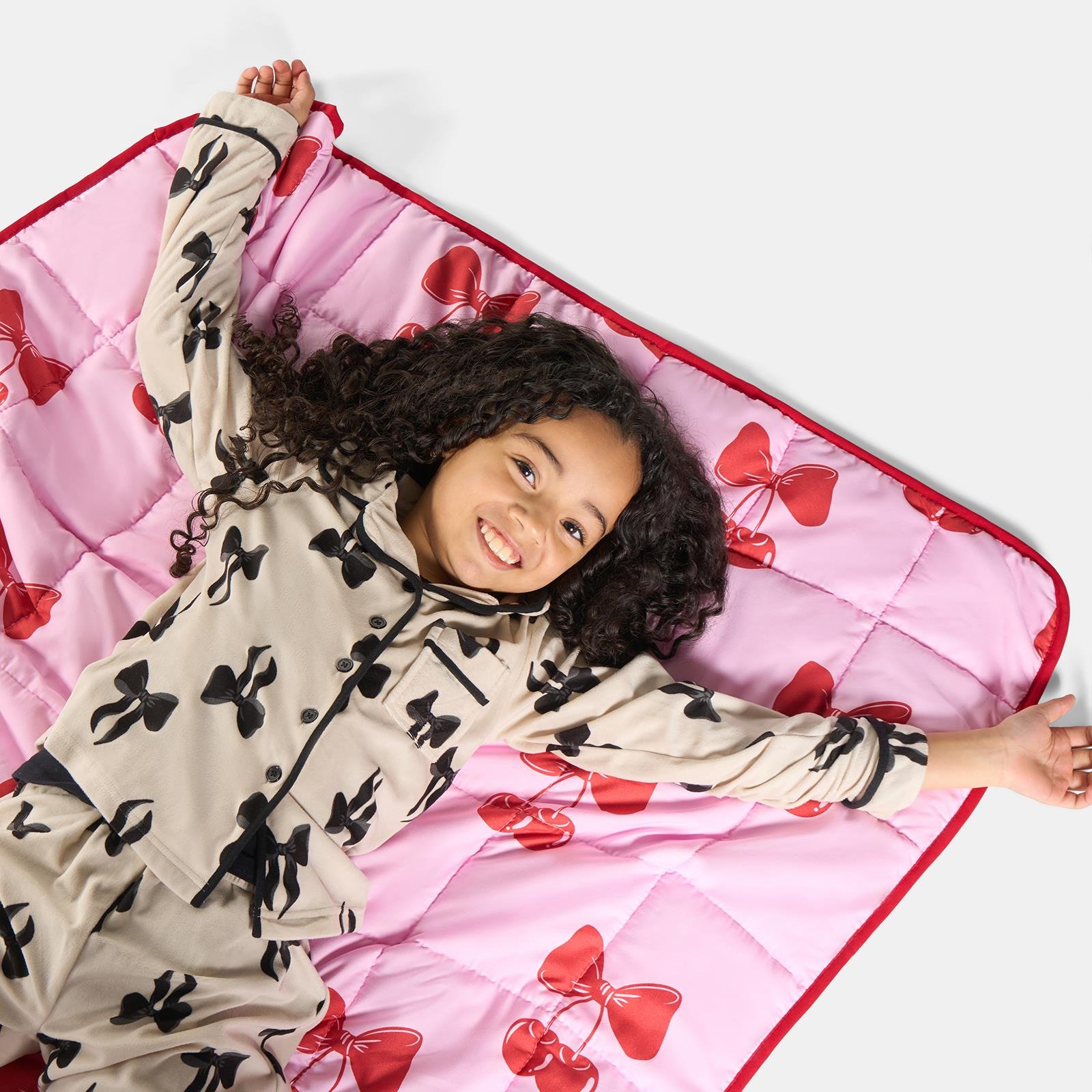 OHS Kids Cherry Bow 3kg Weighted Blanket 100x150cm - Pink/Red - Image 5