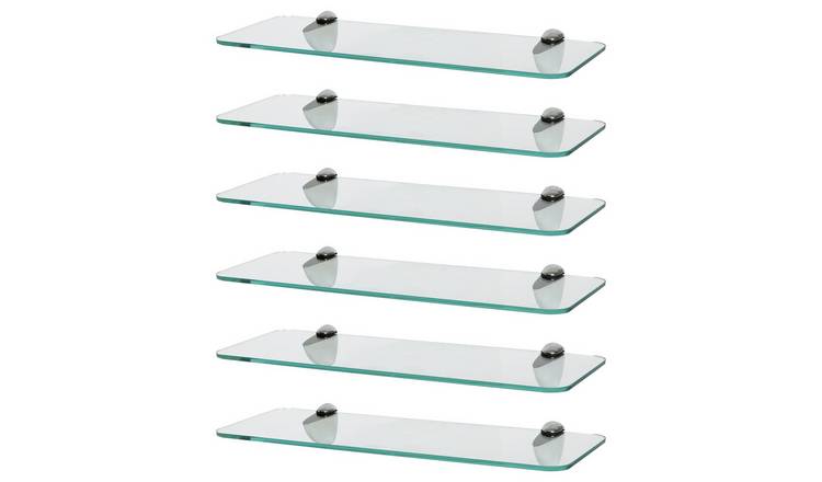 Harbour Housewares Rounded Glass Bathroom Shelves - Chrome - Set of 6